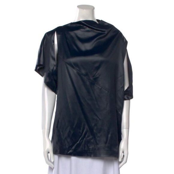 3.1 PHILLIP LIM Cape Top 10 Lacquered Leatherette Flare Short Sleeve Blouse $495 - Picture 5 of 7